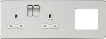 Knightsbridge SFR192LBCW Knightsbridge Screwless 13A 2G DP Socket + 2G Modular Combination Plate - Brushed Chrome with White Insert
