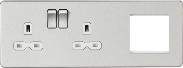 Knightsbridge SFR192LBCW Knightsbridge Screwless 13A 2G DP Socket + 2G Modular Combination Plate - Brushed Chrome with White Insert