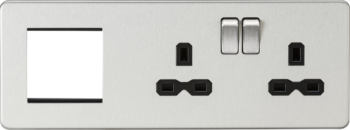 Knightsbridge SFR192RBC Knightsbridge Screwless 13A 2G DP Socket + 2G Modular Combination Plate - Brushed Chrome with Black Insert