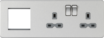 Knightsbridge SFR192RBCG Knightsbridge Screwless 13A 2G DP Socket + 2G Modular Combination Plate - Brushed Chrome with Grey Insert