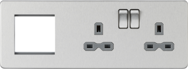 Knightsbridge SFR192RBCG Knightsbridge Screwless 13A 2G DP Socket + 2G Modular Combination Plate - Brushed Chrome with Grey Insert