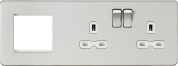 Knightsbridge SFR192RBCW Knightsbridge Screwless 13A 2G DP Socket + 2G Modular Combination Plate - Brushed Chrome with White Insert