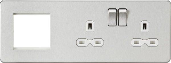 Knightsbridge SFR192RBCW Knightsbridge Screwless 13A 2G DP Socket + 2G Modular Combination Plate - Brushed Chrome with White Insert