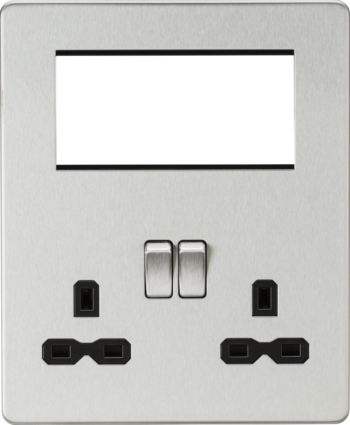 Knightsbridge SFR194BC Small Multimedia Combination Plate, Brushed Chrome, 13A Socket, 4 Euro Module Spaces, Screwless Design, Modern Power & Signal Distribution.