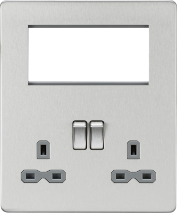 Knightsbridge SFR194BCG Knightsbridge Screwless Small Multimedia Combination Plate - Brushed Chrome with Grey Insert