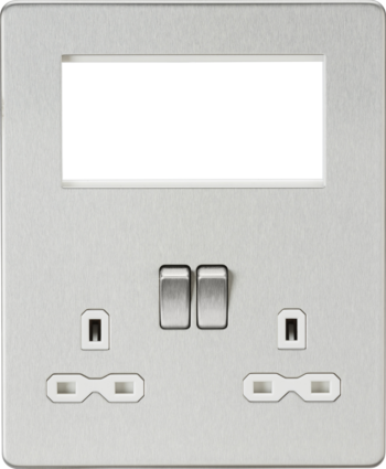 Knightsbridge SFR194BCW Screwless Multimedia Plate, Brushed Chrome, Double Sockets, Modular Euro Inserts, 230V 13A, Smart Home Connectivity.