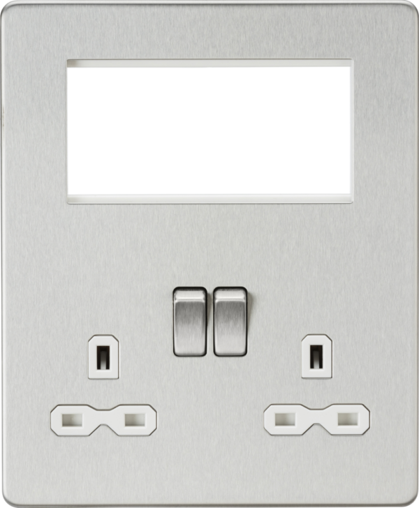 Knightsbridge SFR194BCW Screwless Multimedia Plate, Brushed Chrome, Double Sockets, Modular Euro Inserts, 230V 13A, Smart Home Connectivity.