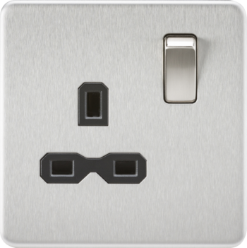 Knightsbridge SFR7000BC Knightsbridge SFR7000BC Screwless 13A 1 Gang Switched Socket - Brushed Chrome with Black Insert 1