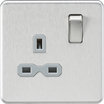 Knightsbridge SFR7000BCG Knightsbridge SFR7000BCG Screwless 13A 1 Gang Switched Socket - Brushed Chrome with Grey Insert
