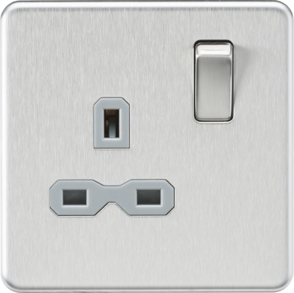 Knightsbridge SFR7000BCG Knightsbridge SFR7000BCG Screwless 13A 1 Gang Switched Socket - Brushed Chrome with Grey Insert