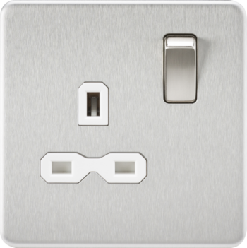 Knightsbridge SFR7000BCW Knightsbridge Screwless 13A 1G DP Switched Socket - Brushed Chrome with White Insert