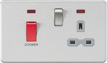 Knightsbridge SFR8333NBCG Cooker Control Unit, 45A DP Switch, 13A Switched Socket, Neon Indicators, Brushed Chrome Finish, Screwless Design.