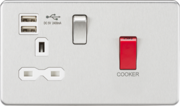 Knightsbridge SFR8333UBCW Knightsbridge 45A DP Switch & 13A Switched Socket with Dual USB Charger 2.4A - Brushed Chrome with White Insert