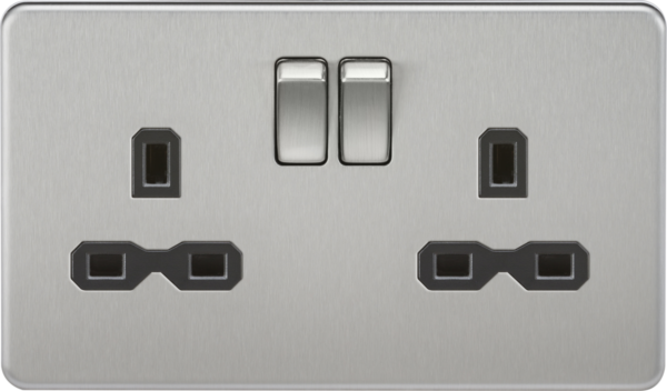 Knightsbridge SFR9000BC Knightsbridge Screwless 13A 2G DP Switched Socket - Brushed Chrome with Black Insert