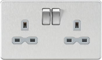Knightsbridge SFR9000BCG Knightsbridge Screwless 13A 2G DP Switched Socket - Brushed Chrome with Grey Insert