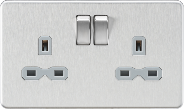 Knightsbridge SFR9000BCG Knightsbridge Screwless 13A 2G DP Switched Socket - Brushed Chrome with Grey Insert