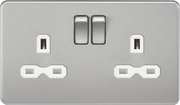 Knightsbridge SFR9000BCW Knightsbridge Screwless 13A 2G DP Switched Socket - Brushed Chrome with White Insert