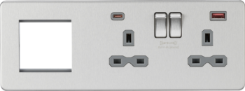 Knightsbridge SFR992RBCG Knightsbridge Screwless 13A 2G USB Socket with Euro Plate