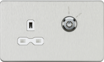 Knightsbridge SFR9LOCKBCW Knightsbridge 13A 1G DP Lockable Socket - Brushed Chrome with White Insert