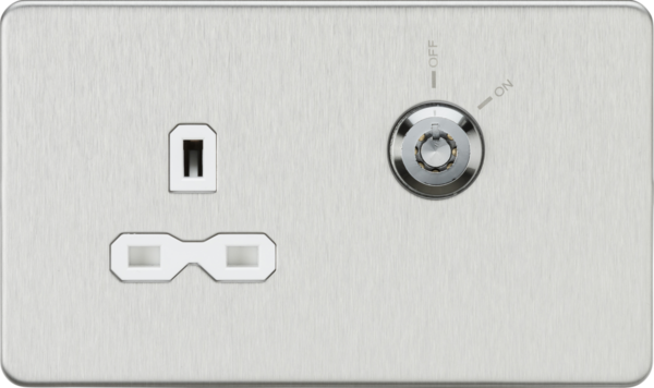 Knightsbridge SFR9LOCKBCW Knightsbridge 13A 1G DP Lockable Socket - Brushed Chrome with White Insert