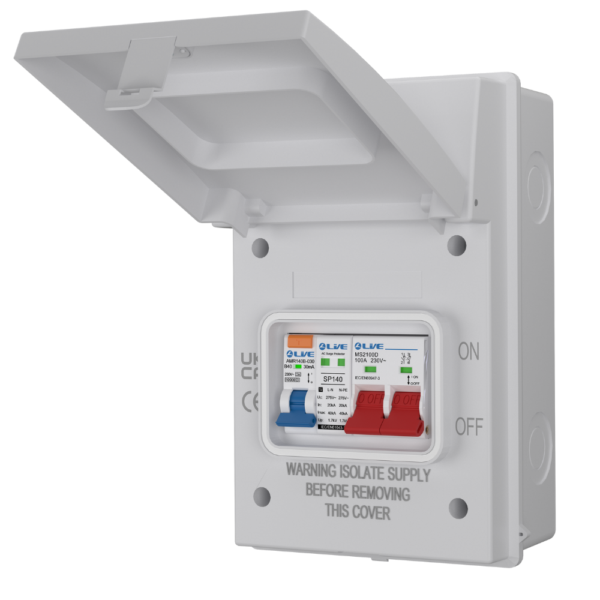 Live Electrical AGU4-SR/W IP65 Metal SPD Garage/EV Consumer Unit with 40A RCBO – White