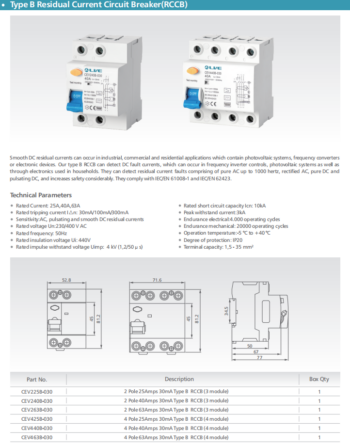 Live Electrical CEV440B-030 Live Electrical 4 Pole 40A Type B RCCB 2