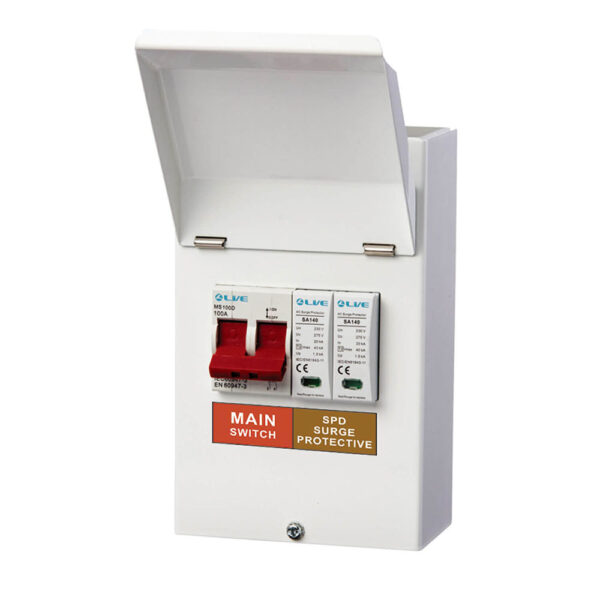 Live Electrical EMCU4-SP Live Electrical 4 Way Metal CU with 20/40kA SPD and 100A Main Switch 1