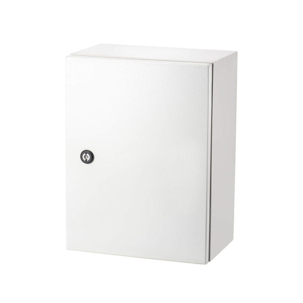 Live Electrical EN4040/200 IP65 Metal Enclosure, 400x400x200mm, steel construction with RAL7035 epoxy powder coat, includes galvanised mounting plate and polyurethane foamed gasket for watertight sealing.
