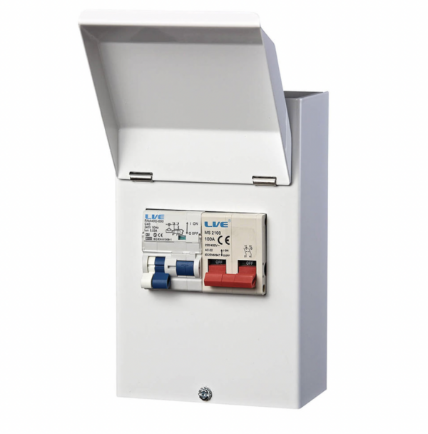 Live Electrical LEVB440-MS 4 way Metal Enclosure Type A 40A Double Pole RCBO and DP 100A Main Switch 1