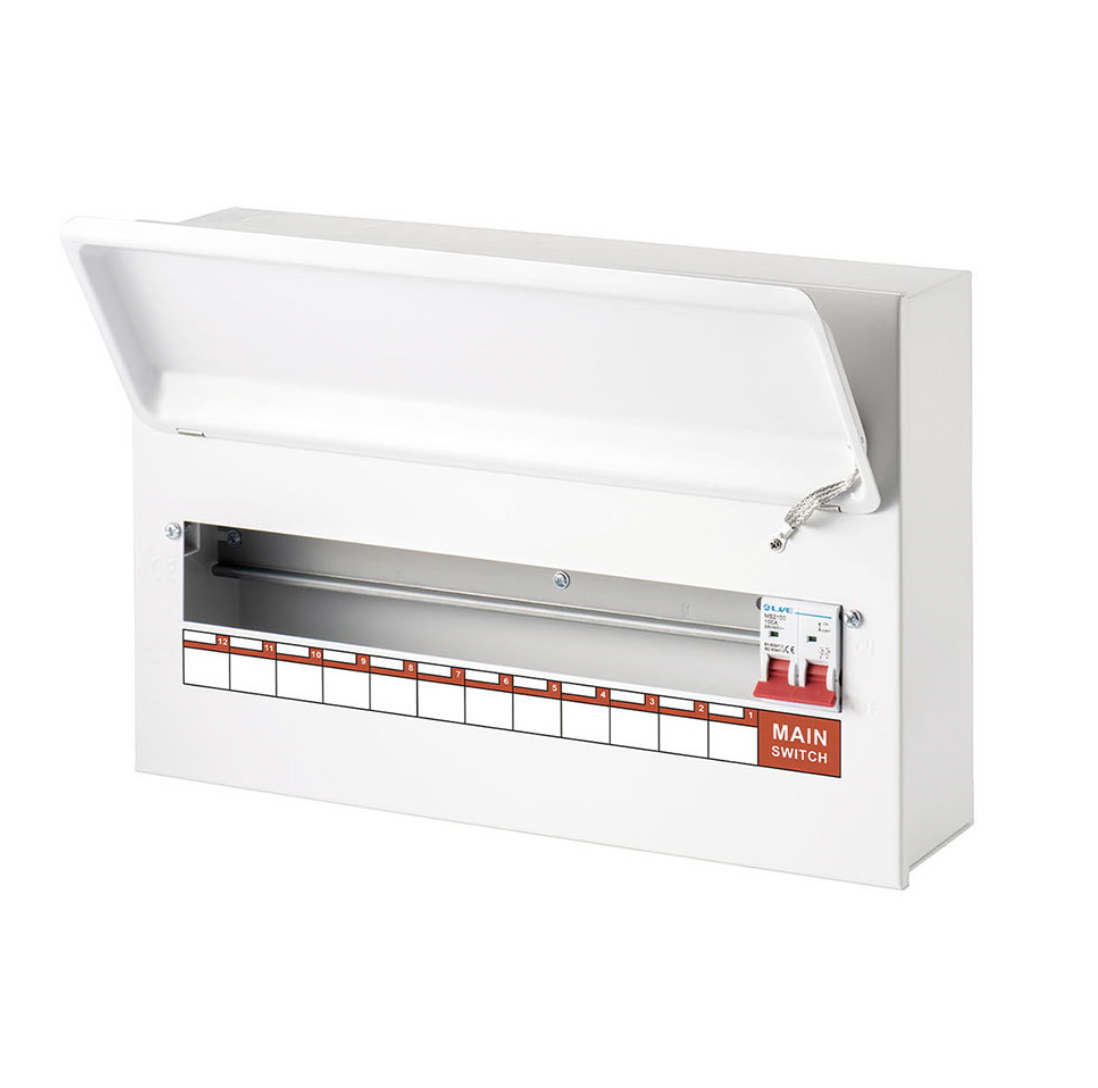 Live Electrical LHMC08/100 Live Electrical 6 Way Metal Consumer Unit with 100A Main Switch 1