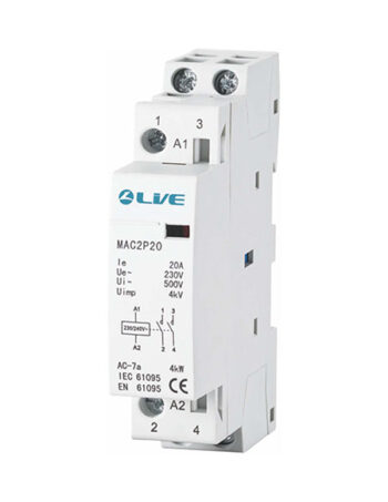 Live Electrical MAC2P20 Live Electrical MAC2P20 20A Modular AC Contactor 2 Pole NO 1