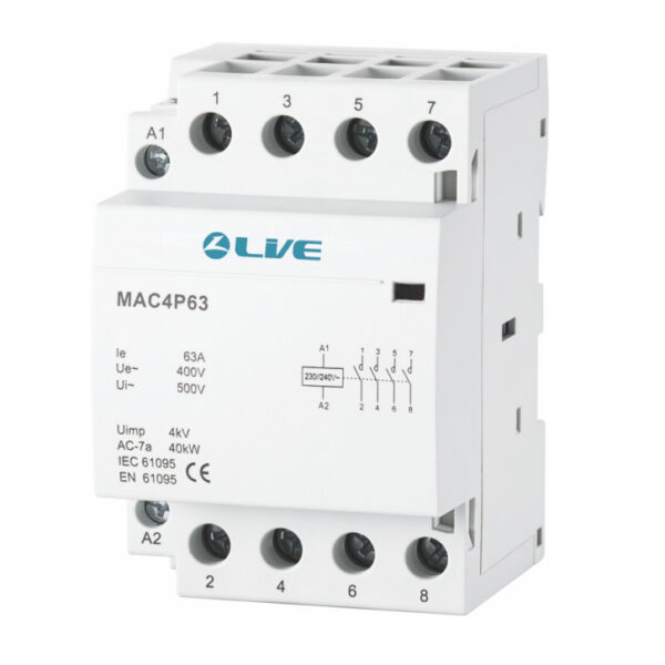 Live Electrical MAC4P25 Live Electrical MAC4P25 25A Modular AC Contactor 4 Pole NO 1