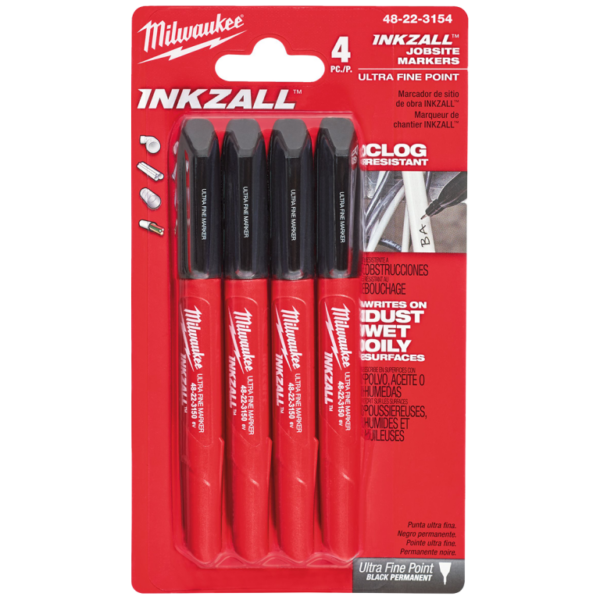 Milwaukee 48223154 Milwaukee 48223154 INKZALL Fine Tip Markers Black - Pack of 4 1