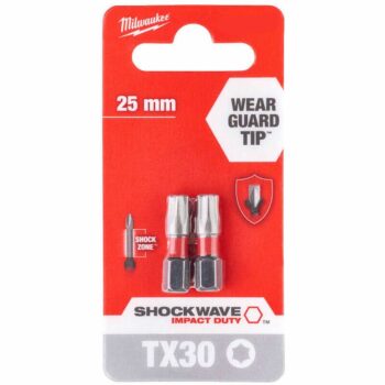 Milwaukee 4932472046 Milwaukee Shockwave Screwdriver Bit TORX TX30 x 25mm Impact Duty - Pack of 2 1