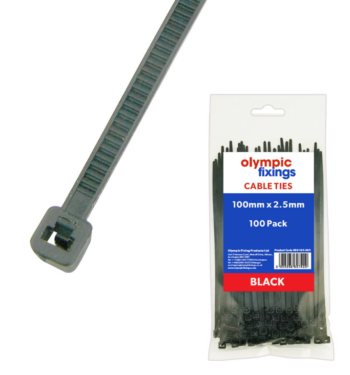Olympic Fixings 080-170-030 Olympic Fixings 200x4.8 mm Black Cable Ties - Pack of 100