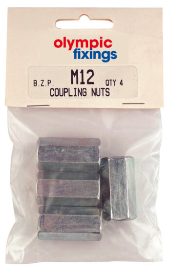 Olympic Fixings 129-400-205 Olympic Fixings Steel Coupling Nuts Hanging Pack - M6 x 20 mm - 6 Pcs