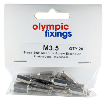 Olympic Fixings 215-365-066 Olympic Fixings M3.5 x 35mm Brass BNP Machine Screw Extension Studs - Pack of 20