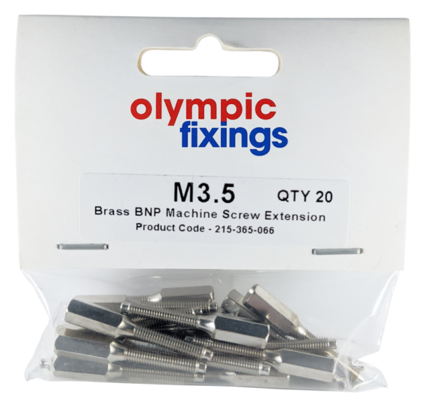Olympic Fixings 215-365-066 Olympic Fixings M3.5 x 35mm Brass BNP Machine Screw Extension Studs - Pack of 20