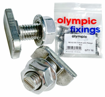 Olympic Fixings 270-100-010 Olympic Fixings A2 Stainless Steel T Bolt with Flange Nut - M8 - 10 Pcs