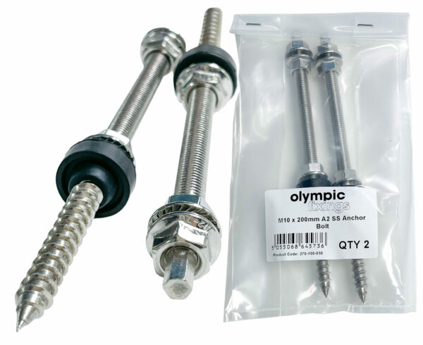 Olympic Fixings 270-100-030 Olympic Fixings A2 Stainless Steel Anchor Bolt - 10x200 mm - 2 Pcs