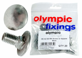 Olympic Fixings 270-100-040 Olympic Fixings A2 Stainless Steel RH Screw with Square Neck - M8 - 20 Pcs