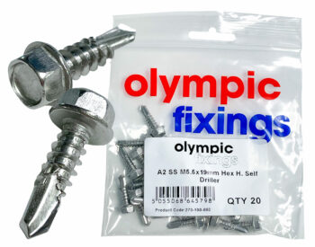 Olympic Fixings 270-100-060 Olympic Fixings Hex Head Self Drilling Screws for Solar Kits - 5.5x19 mm - 20 Pcs