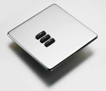 Rako WLF-030-MSS Cover Plate Kit, Single Gang, 3-Button, Mirrored Stainless Steel, Screwless Flush Mount, Crabtree Platinum Compatible, Designed for Rako WCM-030 Control Modules.