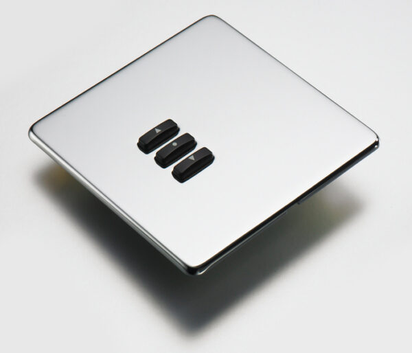 Rako WLF-030-MSS Cover Plate Kit, Single Gang, 3-Button, Mirrored Stainless Steel, Screwless Flush Mount, Crabtree Platinum Compatible, Designed for Rako WCM-030 Control Modules.