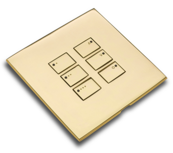 Rako WP-EOS-6-PB Cover Plate Kit, Single Gang, 6-Button, Polished Brass, Screwless Flush Mount, Compatible with Rako EOS Wired Control Modules.