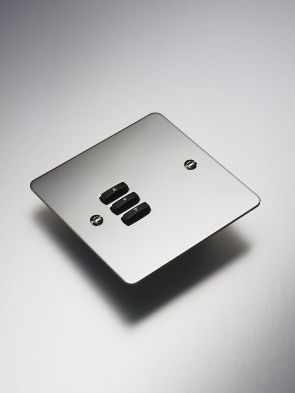 RAKO WVF-030-MSS Rako Cover Plate Kit for Classic Wired Control Modules - Single Gang 3-Button - Flat Plate Flush/Surface Mounting - Mirrored Stainless Steel