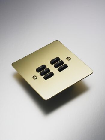 RAKO WVF-060-PB Rako Cover Plate Kit for Classic Wired Control Modules - Single Gang 6-Button - Flat Plate Flush/Surface Mounting - Polished Brass