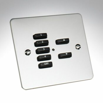 Rako WVF-070-MSS Cover Plate Kit, Single Gang, 7-Button, Mirrored Stainless Steel, Flush/Surface Mounting, Compatible with Rako WCM-070 Control Modules.