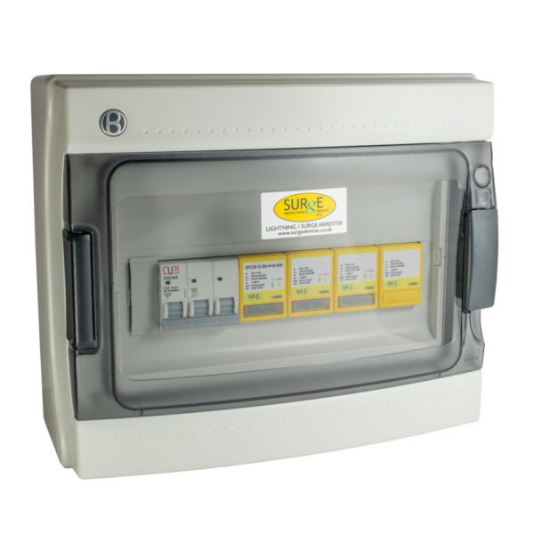 Surge Devices 10811/LEDENCM Surge Devices 10811/LEDENCM 3 Phase SPD Type 1+2+3 100kA with Full Mode Protection & LED Indication in IP65 Polycarbonate Enclosure
