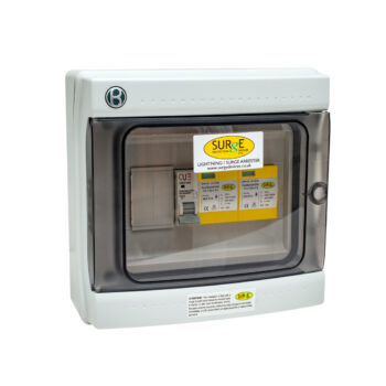 Surge Devices 800912ENCM Surge Devices Type 1+2+3 50kA Single Phase SPD with Window Indication and Pluggable Modules & 1P 63A MCB in IP65 Polycarbonate Enclosure